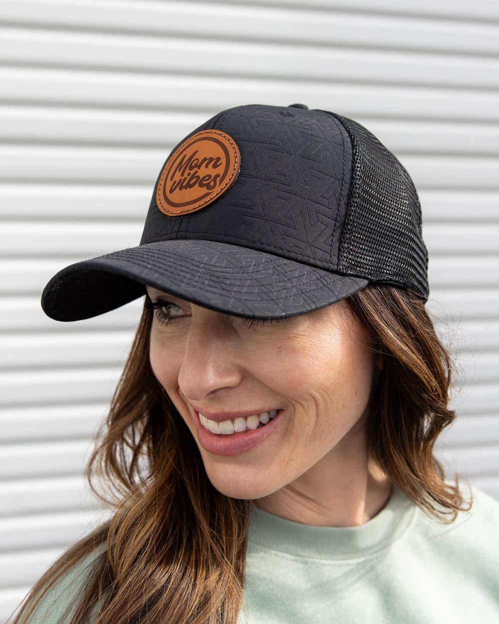 Quilted MomVibes Circle Patch - Curved Bill Trucker Snapback