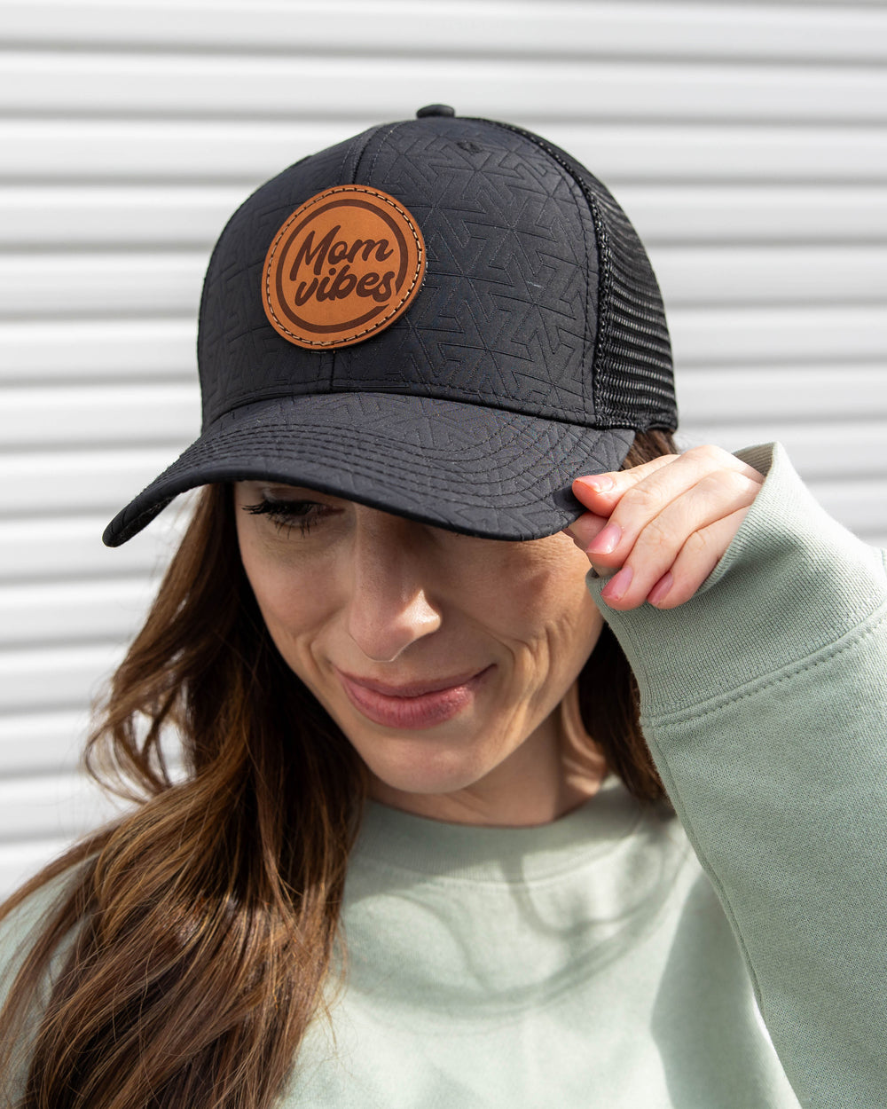 Quilted MomVibes Circle Patch - Curved Bill Trucker Snapback