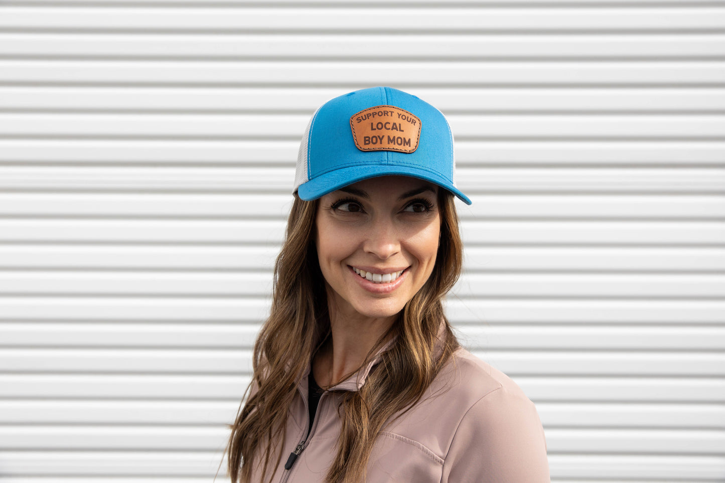 Support Your Local Boy Mom Hat (Ocean Blue/Cream)