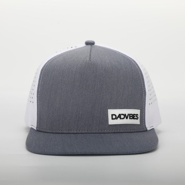 Premium Active 5-Panel DadVibes Hat (Heather Grey/White)